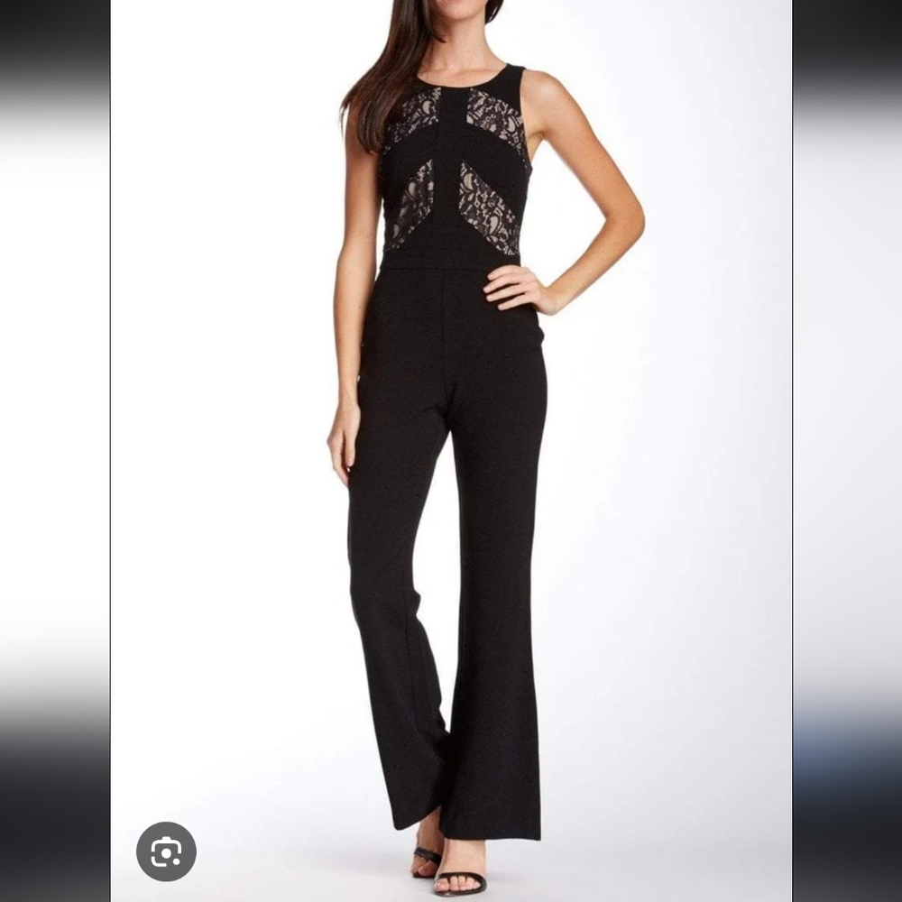 Taylor -Black Lace Insert Crepe Flare Jumpsuit | Sz 10 | Like New